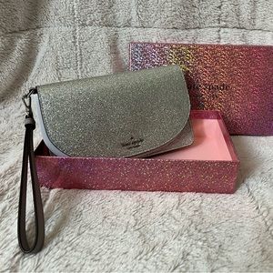 Kate Spade Joeley Multifunctional Silver Glitter Wristlet Wallet